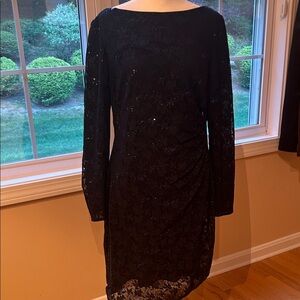 Chaps Black Long Sleeve Lace Dress